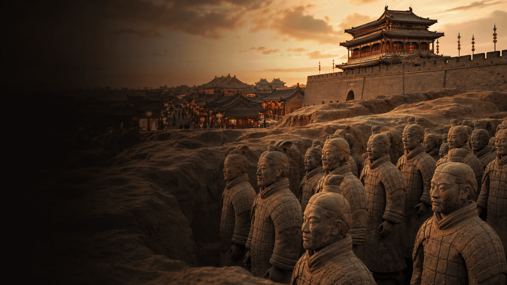China city wall and traditional pavilion